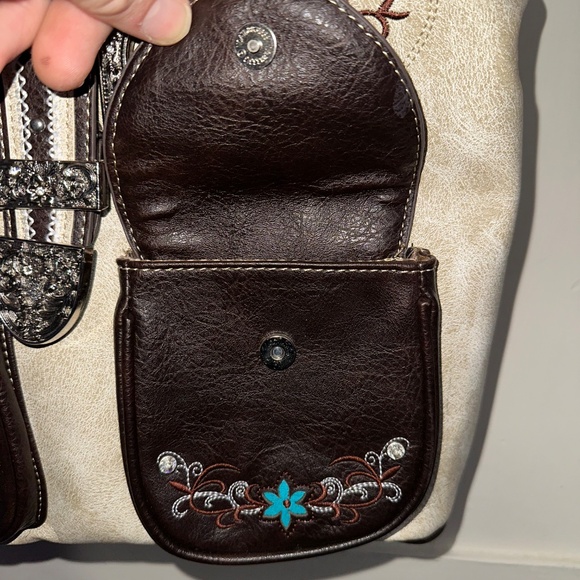 Leather Embroidered Cream and Brown Women\'s Backpack